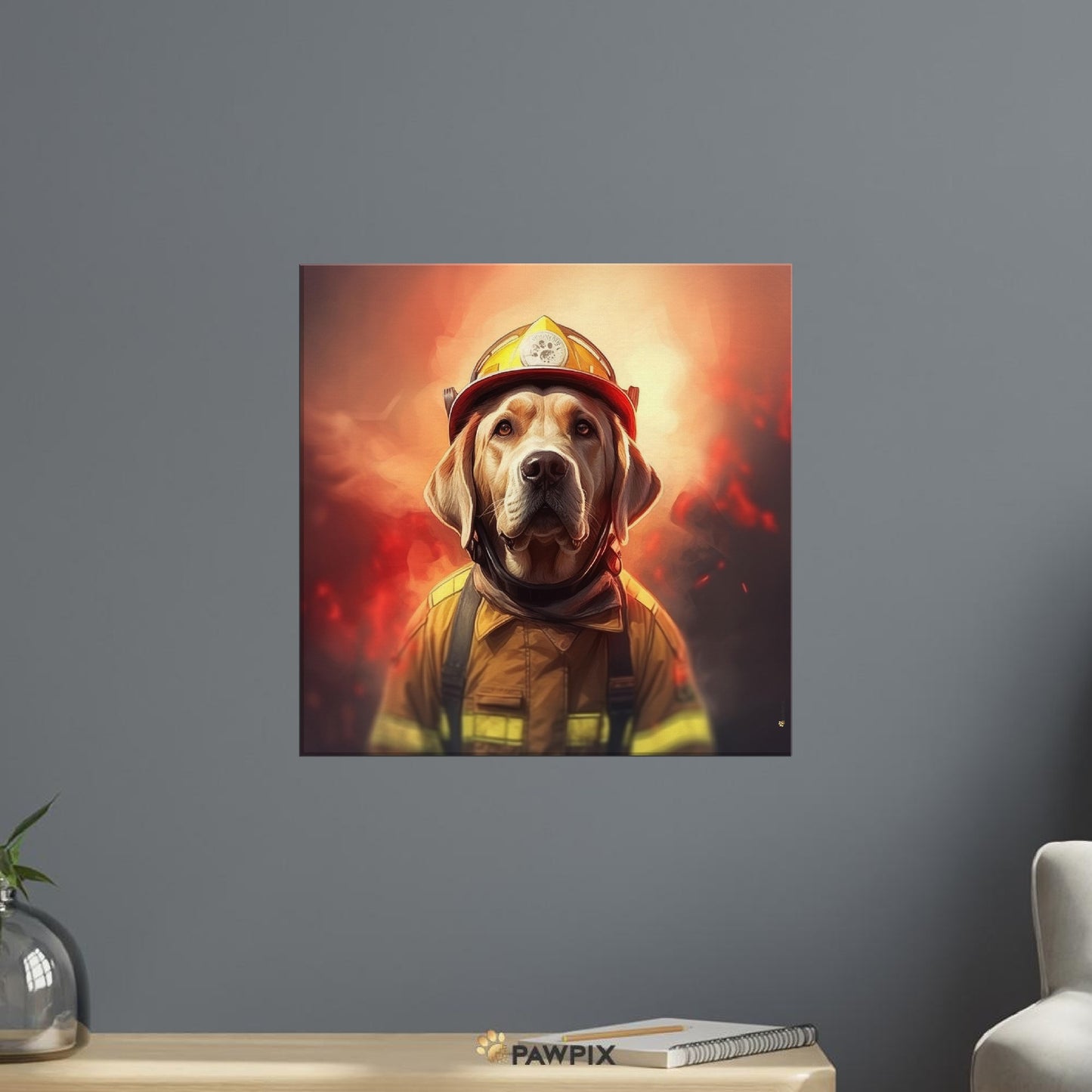 im Firefighter MH001-Stil, gedruckt auf Leinwand. Entdecke bei PawPix.de, Haustierporträt, hochwertig, Wallart, Ready to Hang und schnelle Lieferung.