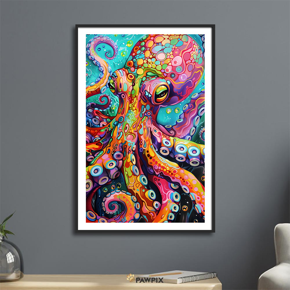 Oktopus Farb-Explosion Poster