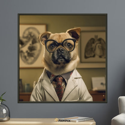 Hund im Doc Dog MH001-Stil, gedruckt auf Premium-Poster mit Holzrahmen. Entdecke bei PawPix.de, Haustierporträt, hochwertig, Wallart, Ready to Hang und schnelle Lieferung.