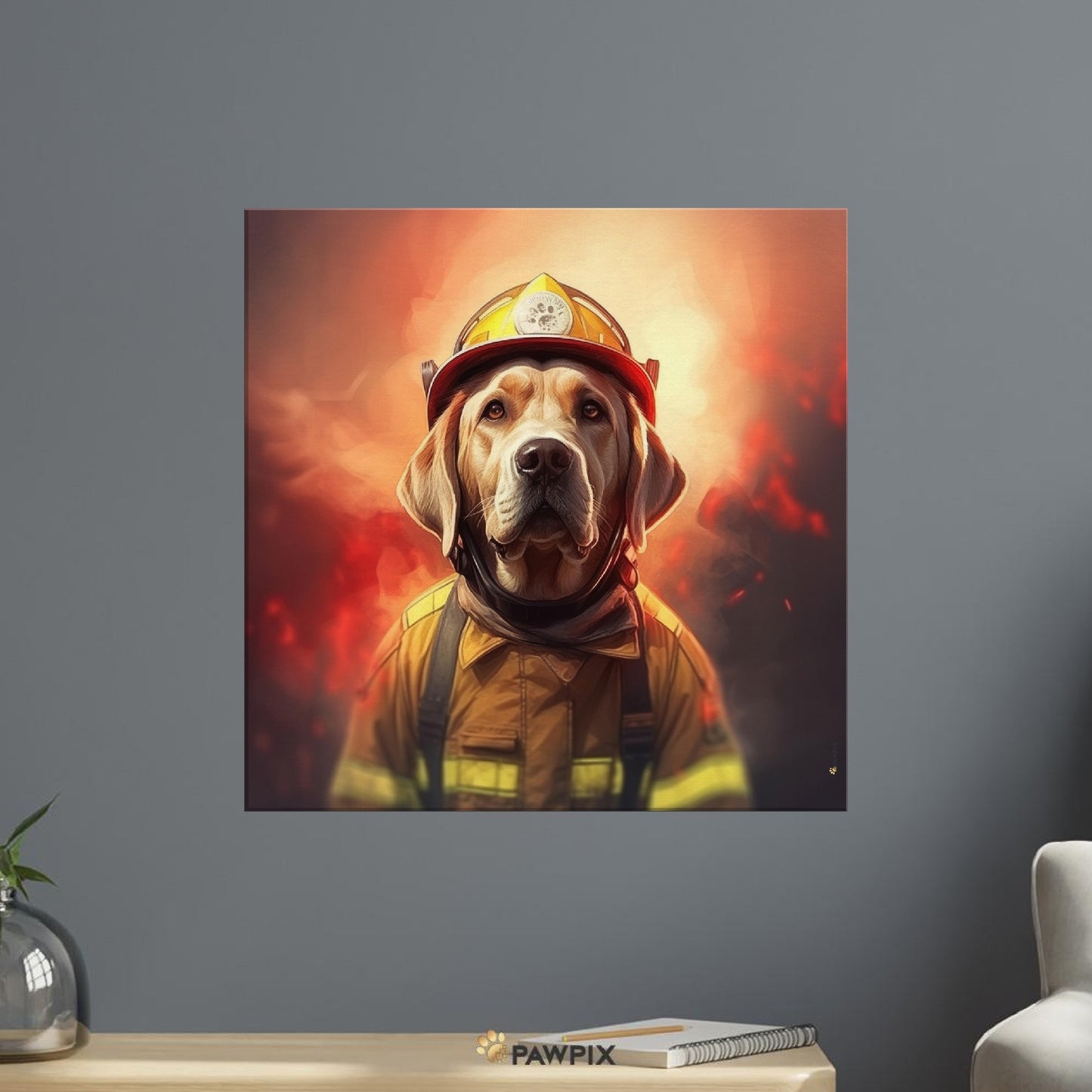  im Firefighter MH001-Stil, gedruckt auf Leinwand. Entdecke bei PawPix.de, Haustierporträt, hochwertig, Wallart, Ready to Hang und schnelle Lieferung.