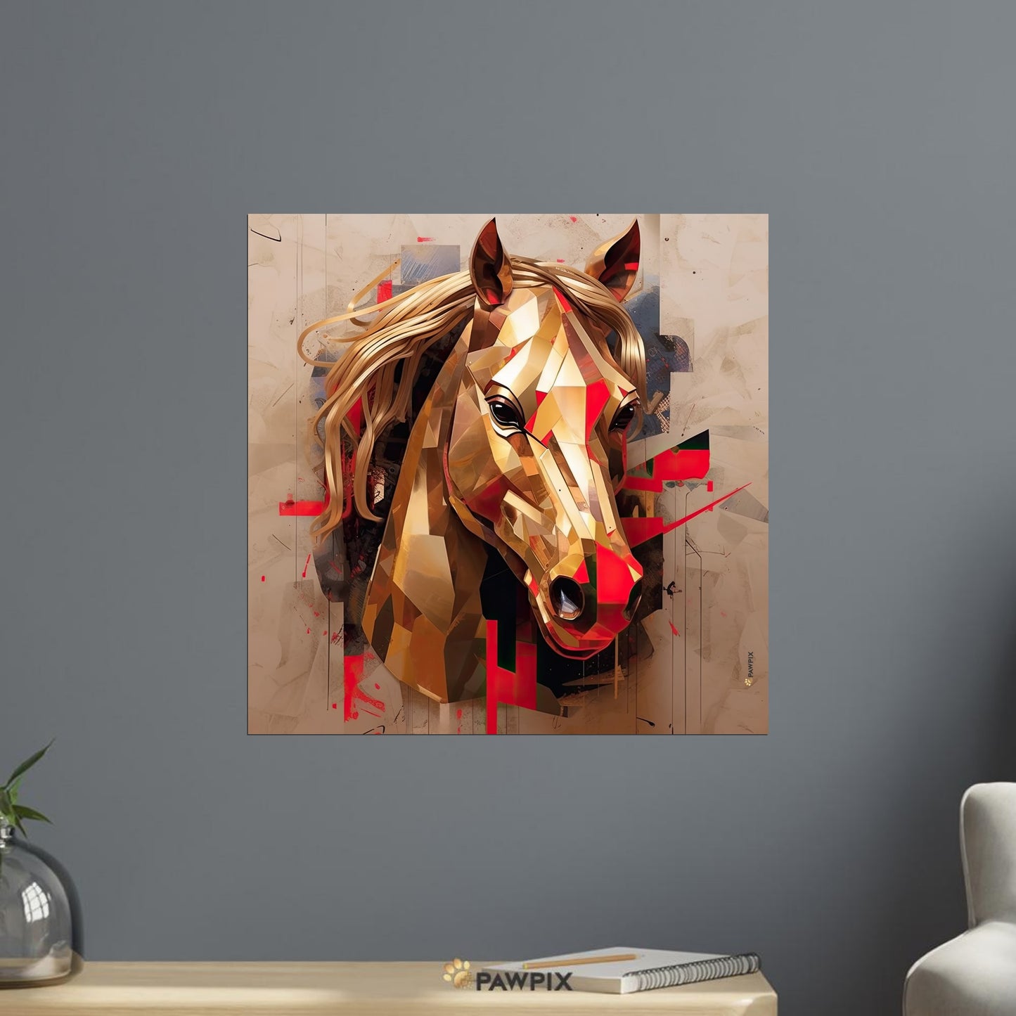  im Golden Horse MH001-Stil, gedruckt auf Premium-Poster mit Leisten. Entdecke bei PawPix.de, Haustierporträt, hochwertig, Wallart, Ready to Hang und schnelle Lieferung.