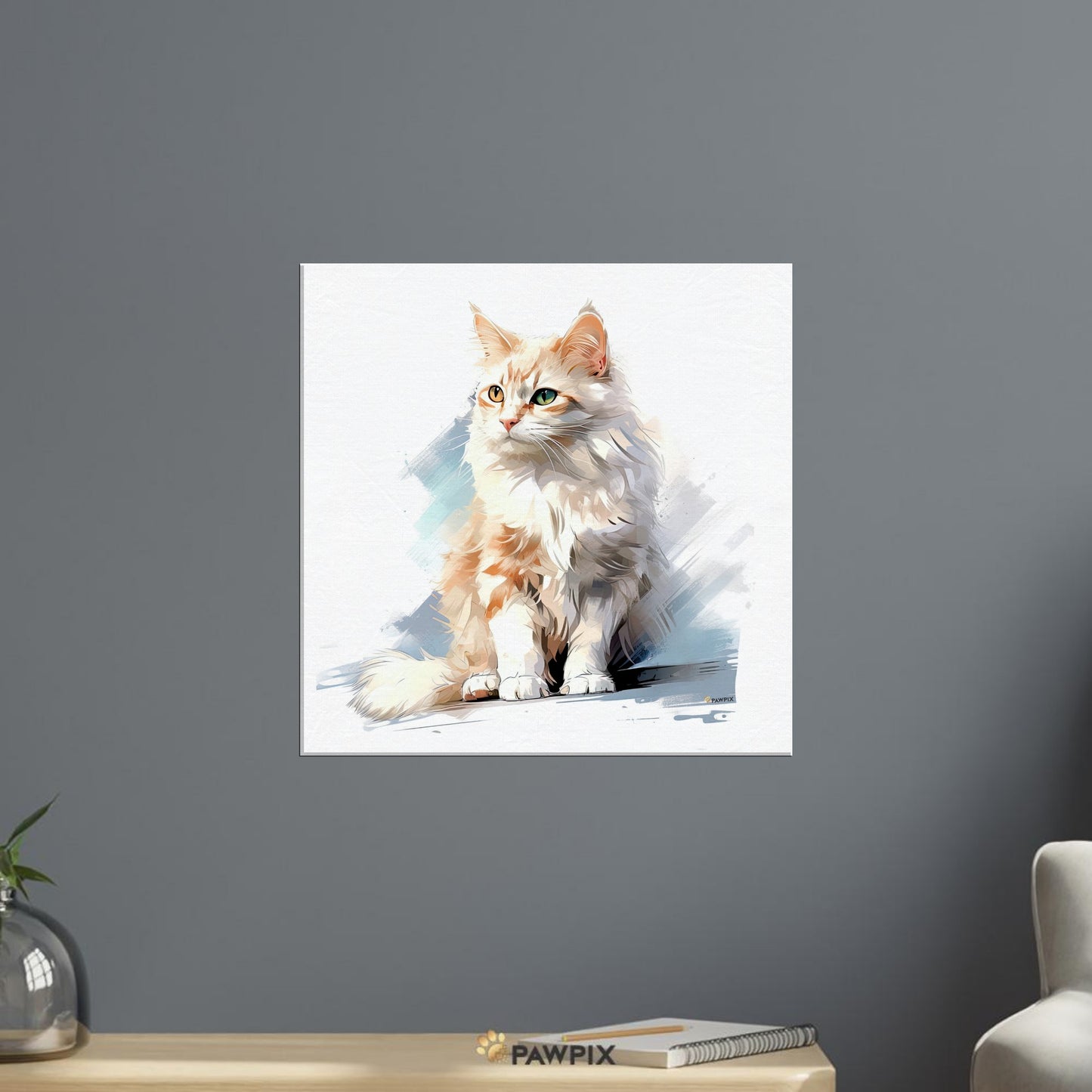 Katze im Watercolor Cat MH001-Stil, gedruckt auf Premium Poster. Entdecke bei PawPix.de, Haustierporträt, hochwertig, Wallart, Ready to Hang und schnelle Lieferung.