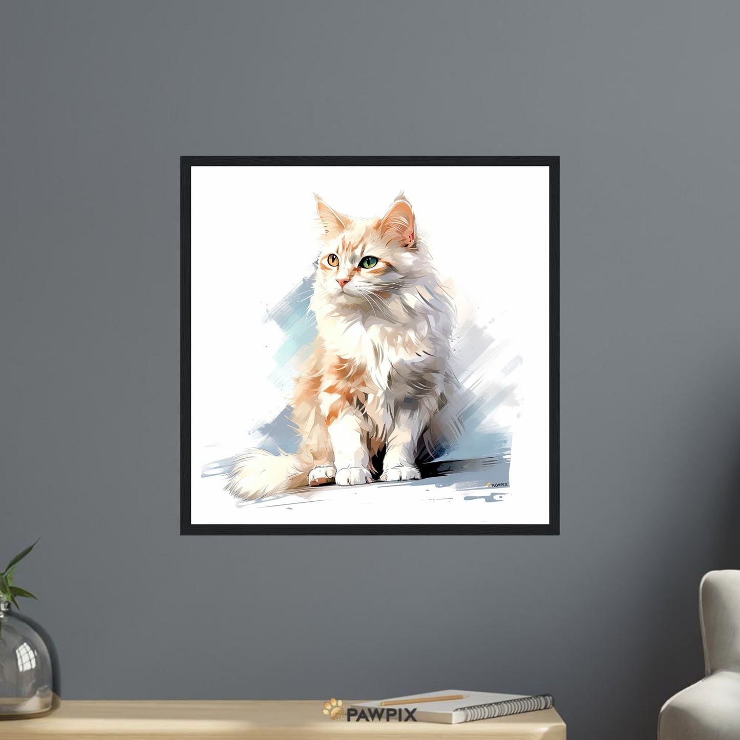 Katze im Watercolor Cat MH001-Stil. Entdecke bei PawPix.de, Haustierporträt, hochwertig, Wallart, Ready to Hang und schnelle Lieferung.