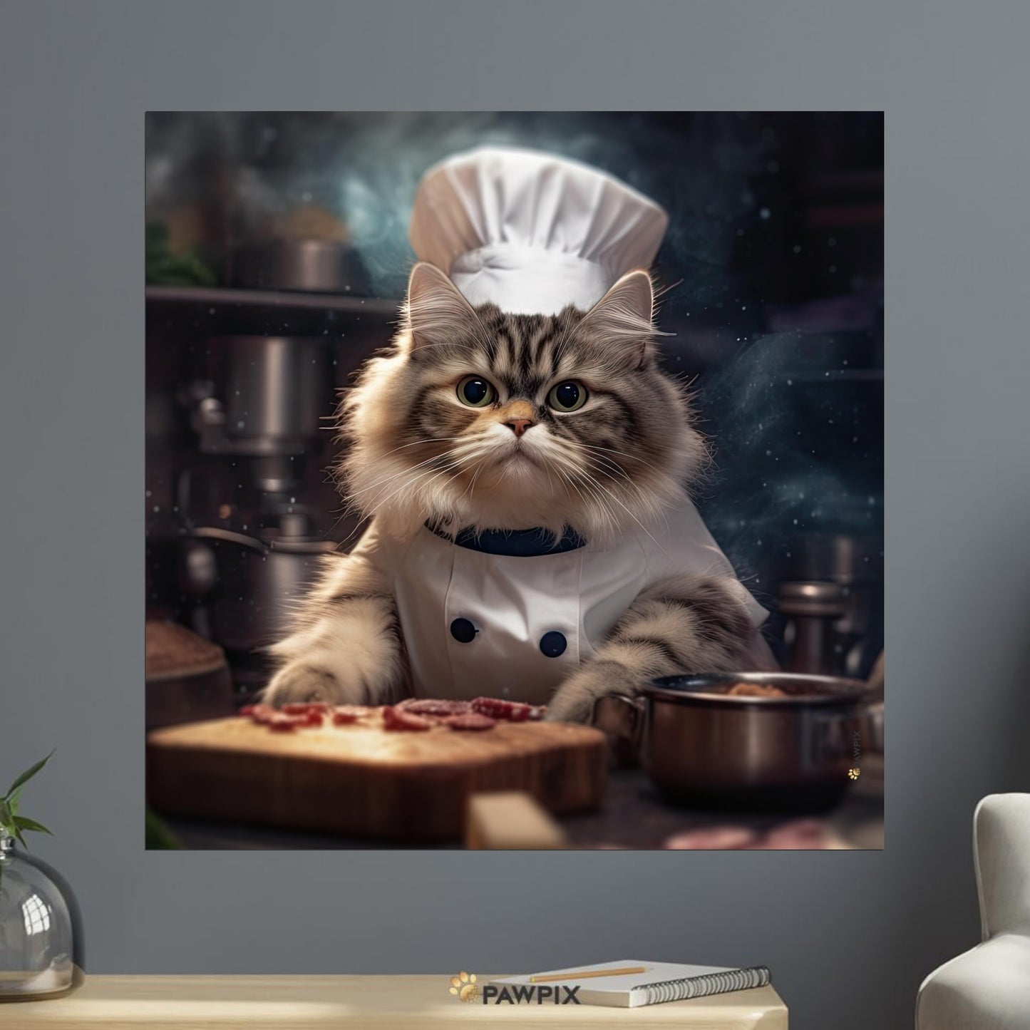 Katze im Chat de Cuisine TB001-Stil, gedruckt auf Leinwand. Entdecke bei PawPix.de, Haustierporträt, hochwertig, Wallart, Ready to Hang und schnelle Lieferung.