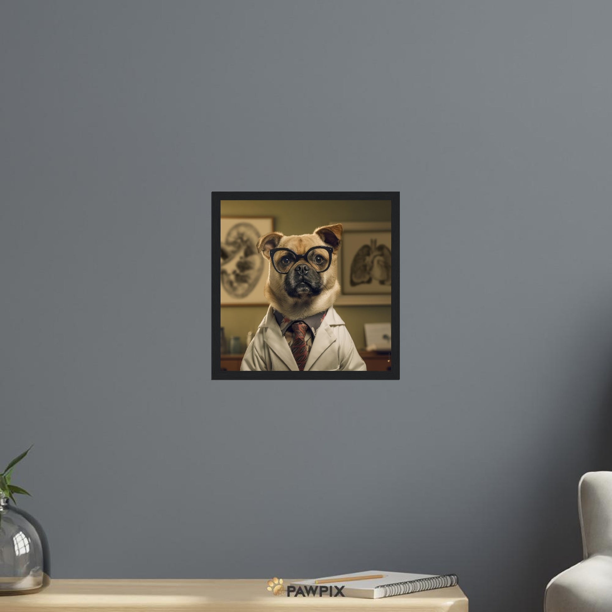 Hund im Doc Dog MH001-Stil, gedruckt auf Premium-Poster mit Metallrahmen. Entdecke bei PawPix.de, Haustierporträt, hochwertig, Wallart, Ready to Hang und schnelle Lieferung.