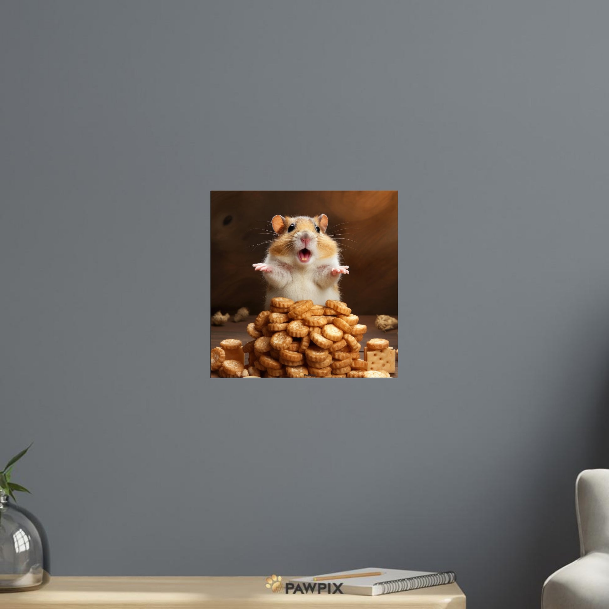  im Happy Hamster MH001-Stil, gedruckt auf Premium-Poster mit Holzrahmen. Entdecke bei PawPix.de, Haustierporträt, hochwertig, Wallart, Ready to Hang und schnelle Lieferung.