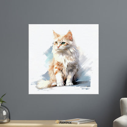 Katze im Watercolor Cat MH001-Stil, gedruckt auf Premium-Poster mit Holzrahmen. Entdecke bei PawPix.de, Haustierporträt, hochwertig, Wallart, Ready to Hang und schnelle Lieferung.