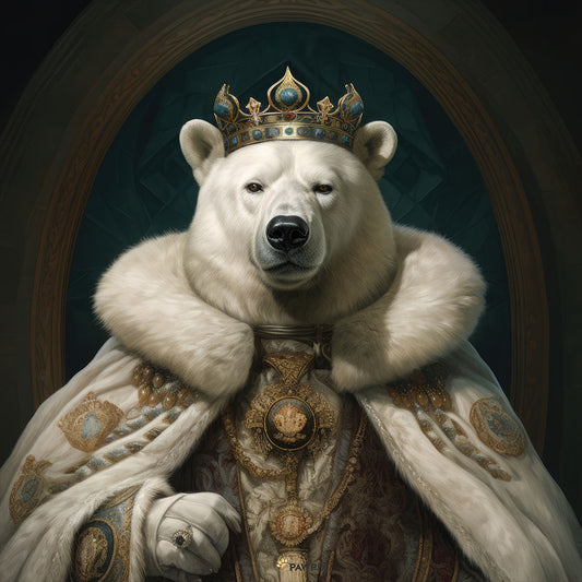  im Royal Polar Bear TB001-Stil, gedruckt auf Poster, perfekt für eisbär Liebhaber. Entdecke bei PawPix.de, Haustierporträt, hochwertig, Wallart, Ready to Hang und schnelle Lieferung.