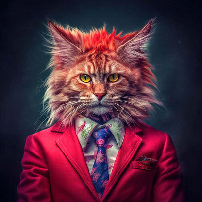 Katze im Suits Cat MH001-Stil, gedruckt auf Leinwand, perfekt für poster Liebhaber. Entdecke bei PawPix.de, Haustierporträt, hochwertig, Wallart, Ready to Hang und schnelle Lieferung.