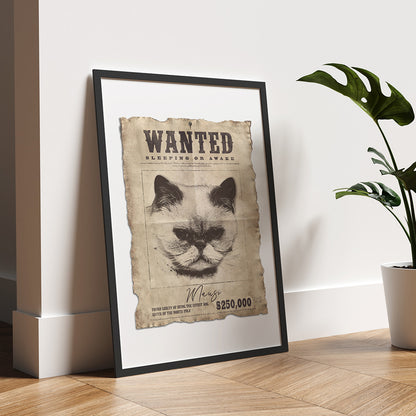 Custom Cat Portrait Wanted  - Personalized Funny Animal Poster, Unique Pet Mugshot Art, Perfect Gift for Cat Owner and Pet Lover