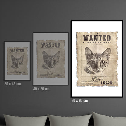 Custom Cat Portrait Wanted  - Personalized Funny Animal Poster, Unique Pet Mugshot Art, Perfect Gift for Cat Owner and Pet Lover