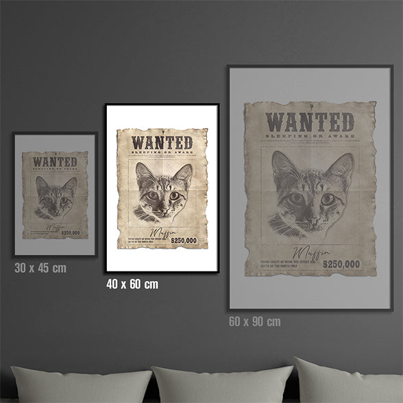 Custom Cat Portrait Wanted  - Personalized Funny Animal Poster, Unique Pet Mugshot Art, Perfect Gift for Cat Owner and Pet Lover