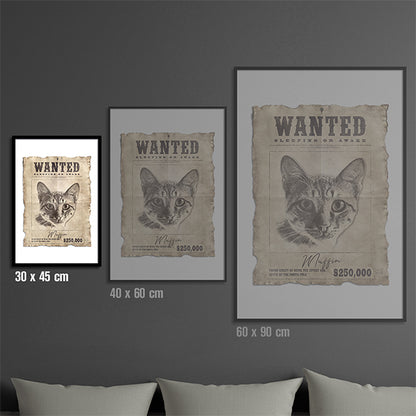 Custom Cat Portrait Wanted  - Personalized Funny Animal Poster, Unique Pet Mugshot Art, Perfect Gift for Cat Owner and Pet Lover